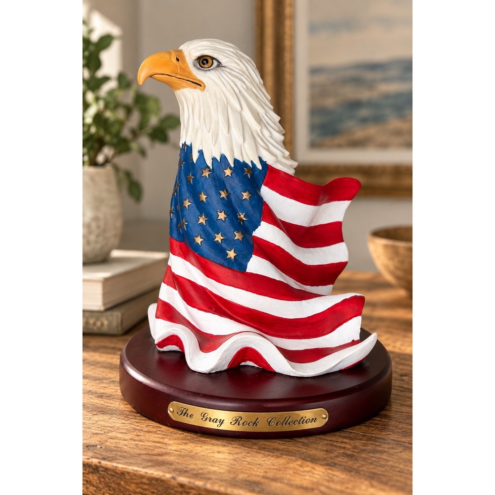 The Gray Rock Collection Bald Eagle American Flag Figurine Amy & Addy Patriotic